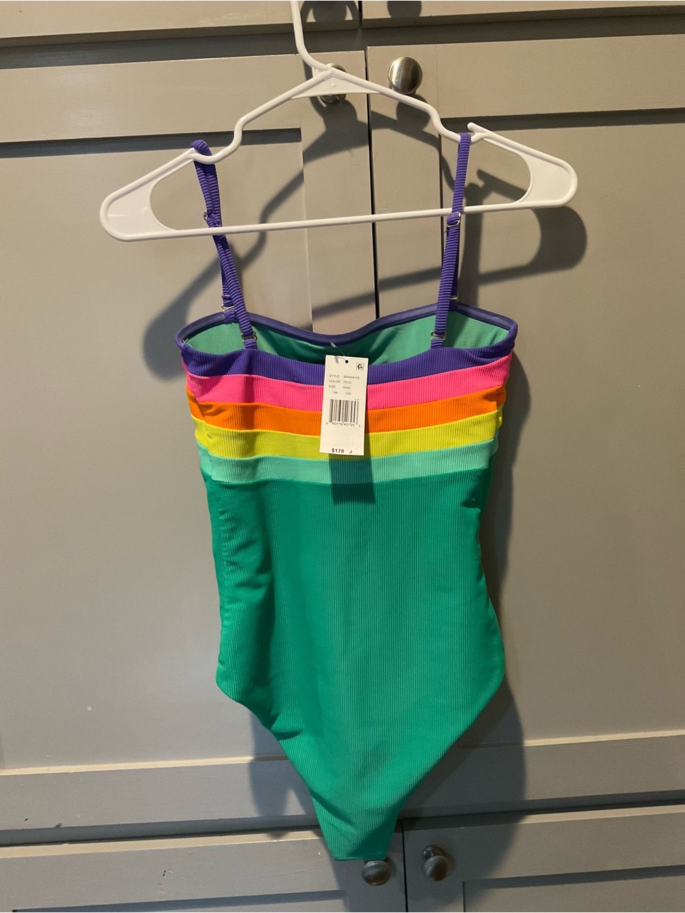 Beach Riot Green One-Piece Swimsuit with Rainbow Trim - Picture 4 of 7